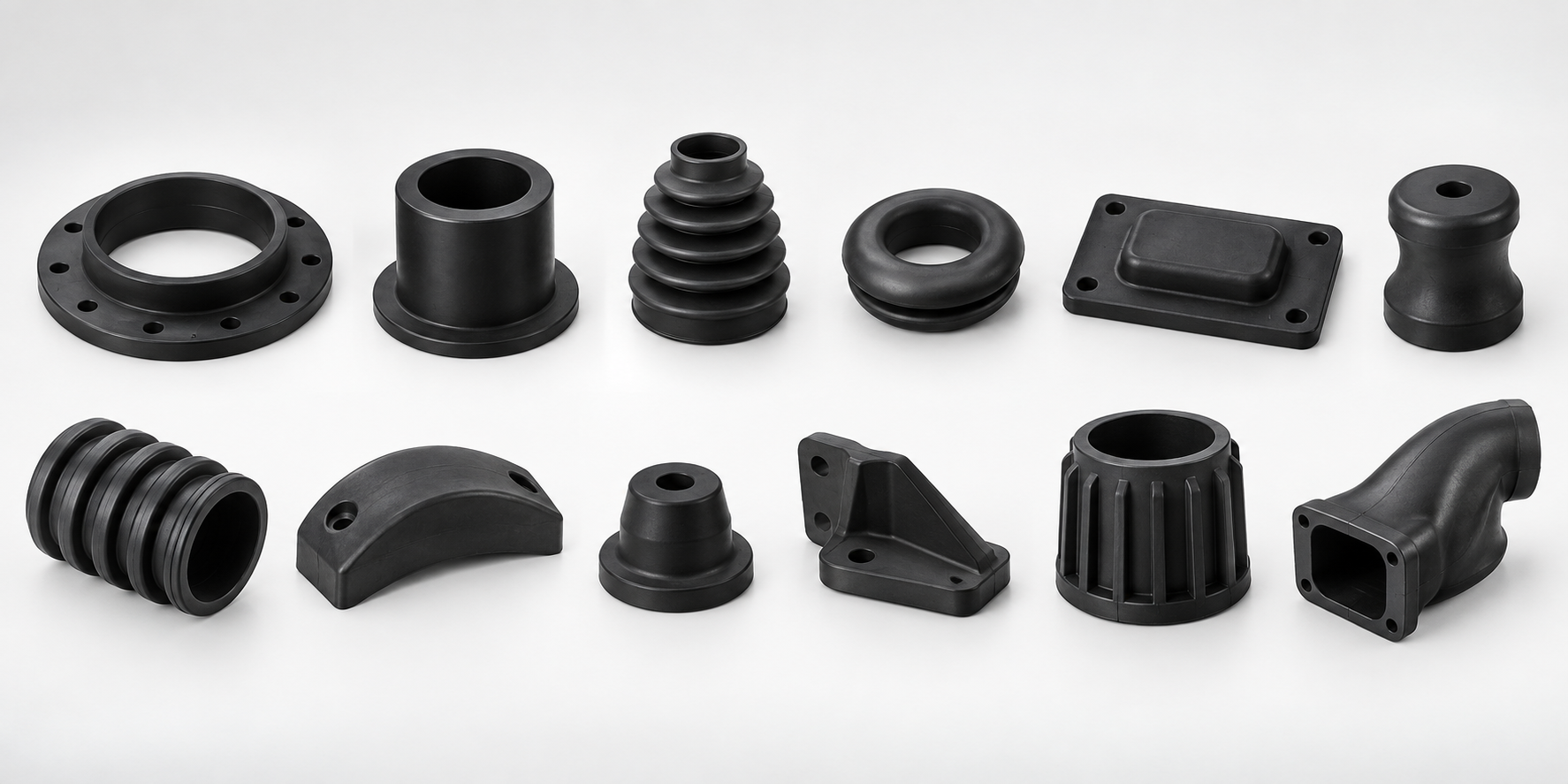 Representative visualization of varied custom molded rubber geometries