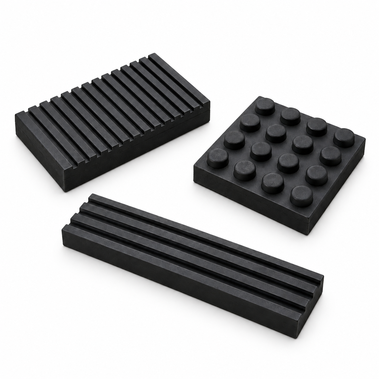 Ribbed, raised-dot and grooved rubber vibration pads